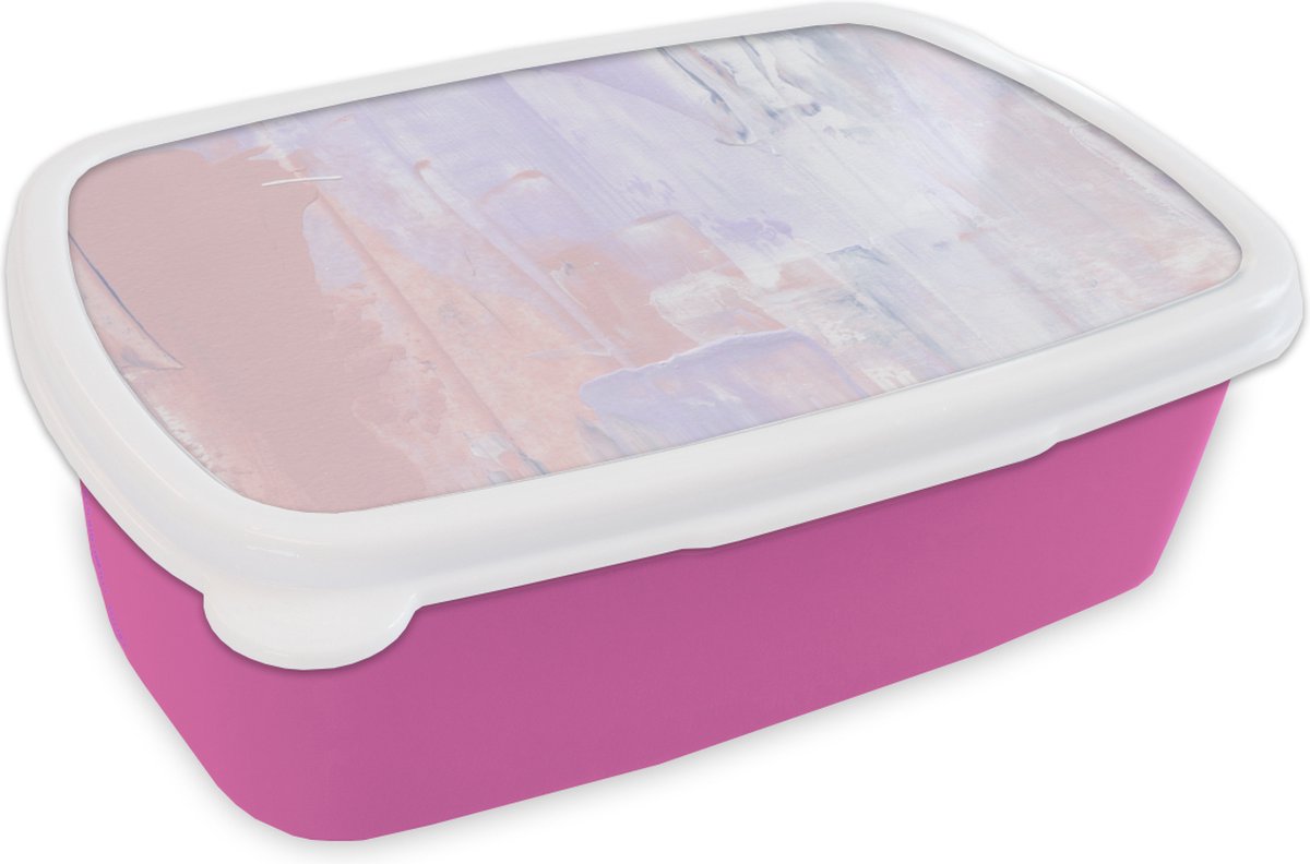 Broodtrommel Roze - Lunchbox - Brooddoos - Verf - Pastel - Design - 18x12x6 cm - Kinderen - Meisje