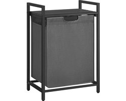 Wasmand, wasemmer met plank, waskast, oxford stof wasstas uitbreidbaar, verwijderbaar, metalen frame, 65 l, 50 x 33 x 72 cm, zwartgrijs