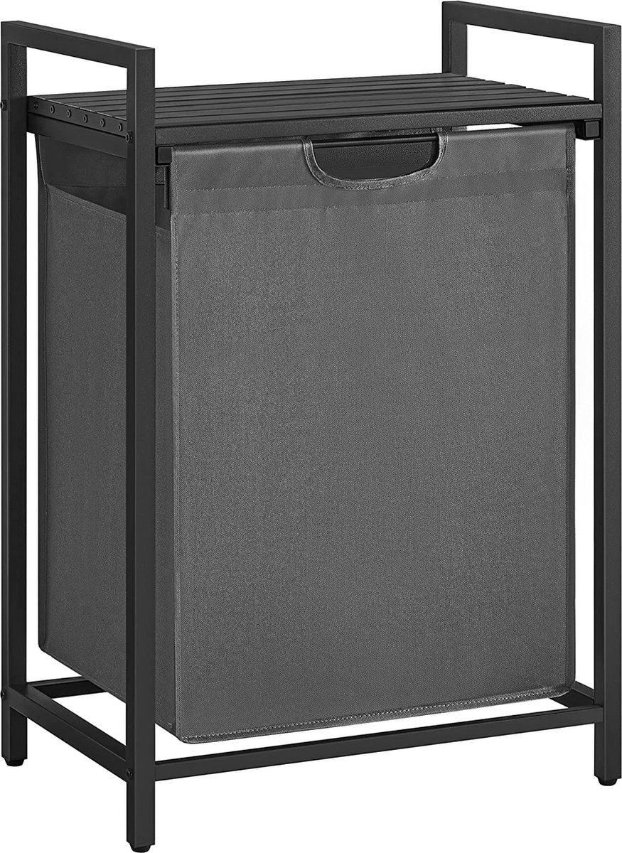 Goedkoopste Wasmand, wasemmer met plank, waskast, oxford stof wasstas uitbreidbaar, verwijderbaar, metalen frame, 65 l, 50 x 33 x 72 cm, zwartgrijs