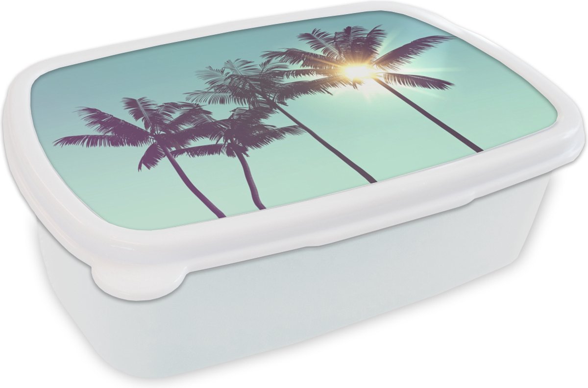Broodtrommel Wit - Lunchbox - Brooddoos - Palmbomen - Zomer - Zon - 18x12x6 cm - Volwassenen
