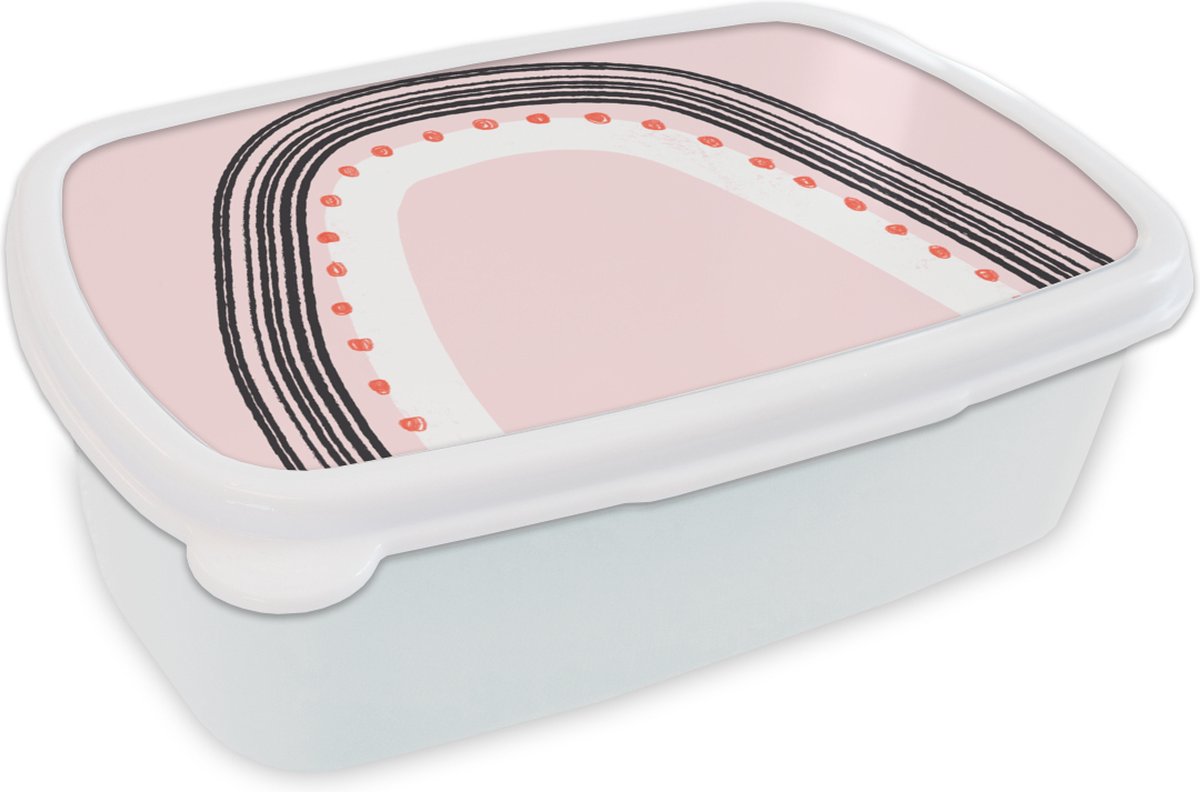 Broodtrommel Wit - Lunchbox - Brooddoos - Regenboog - Minimalisme - Roze - 18x12x6 cm - Volwassenen