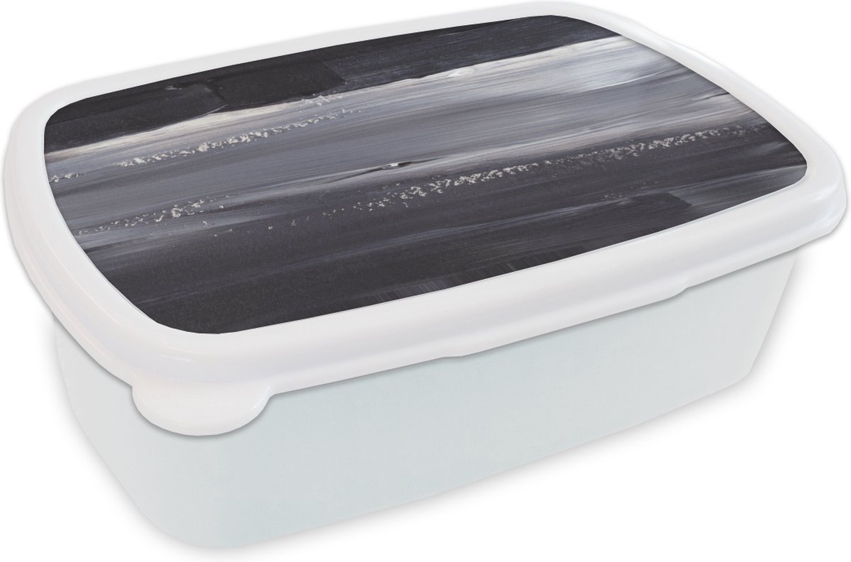 Broodtrommel Wit - Lunchbox - Brooddoos - Verf - Abstract - Zwart - 18x12x6 cm - Volwassenen
