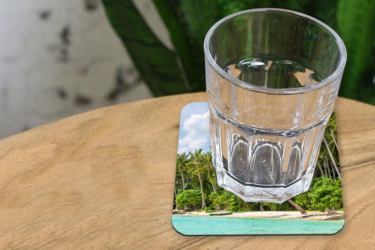 Onderzetters voor glazen - Palmboom - Zee - Tropisch - 10x10 cm - Glasonderzetters - 6 stuks