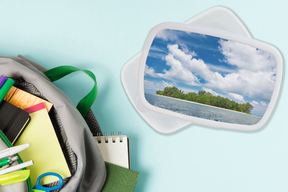 Broodtrommel Wit - Lunchbox - Brooddoos - Eiland - Zomer - Tropisch - 18x12x6 cm - Volwassenen