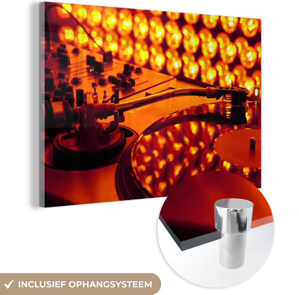Peinture sur verre - Tourne-disque et mélangeur pour lumières oranges -  120x80 cm 