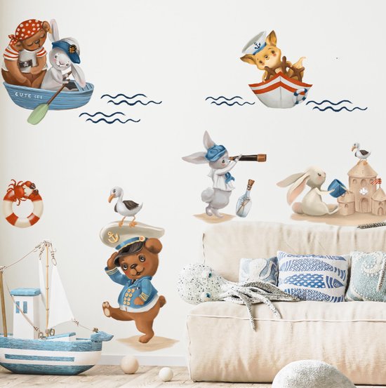 Muursticker | Zee avonturen | Oceaan | Dieren | Babykamer | Kinderkamer | Wanddecoratie | 75 x 75 cm | Stickers | Kraamcadeau