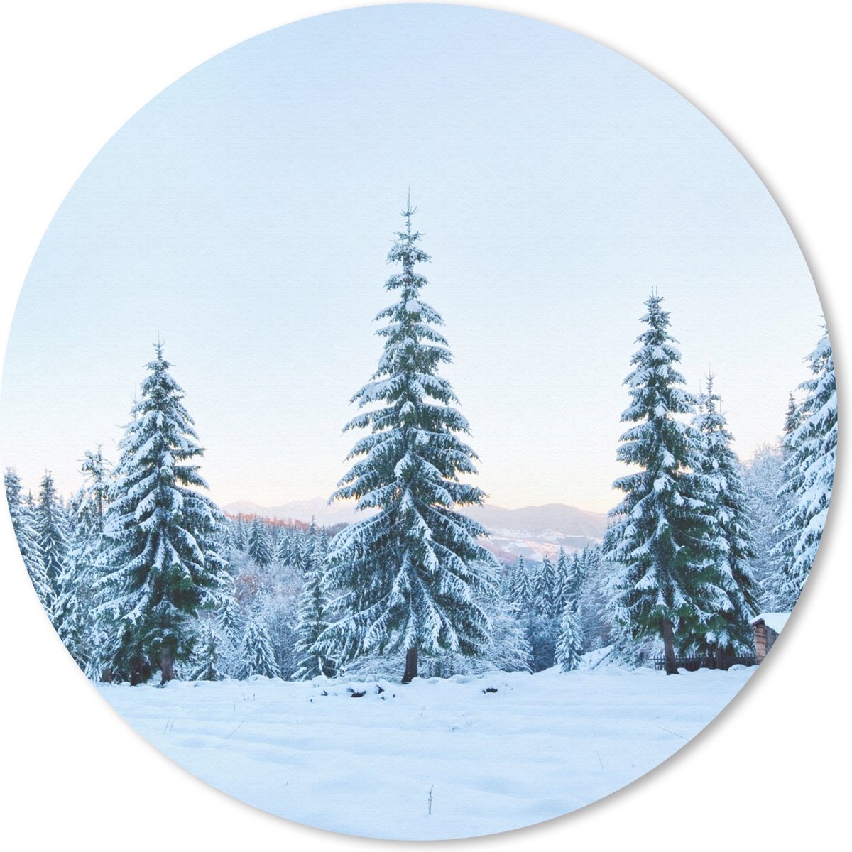 Muismat rond 50x50 cm - Mousepad Winter - Sneeuw - Bomen - Ronde muismatten
