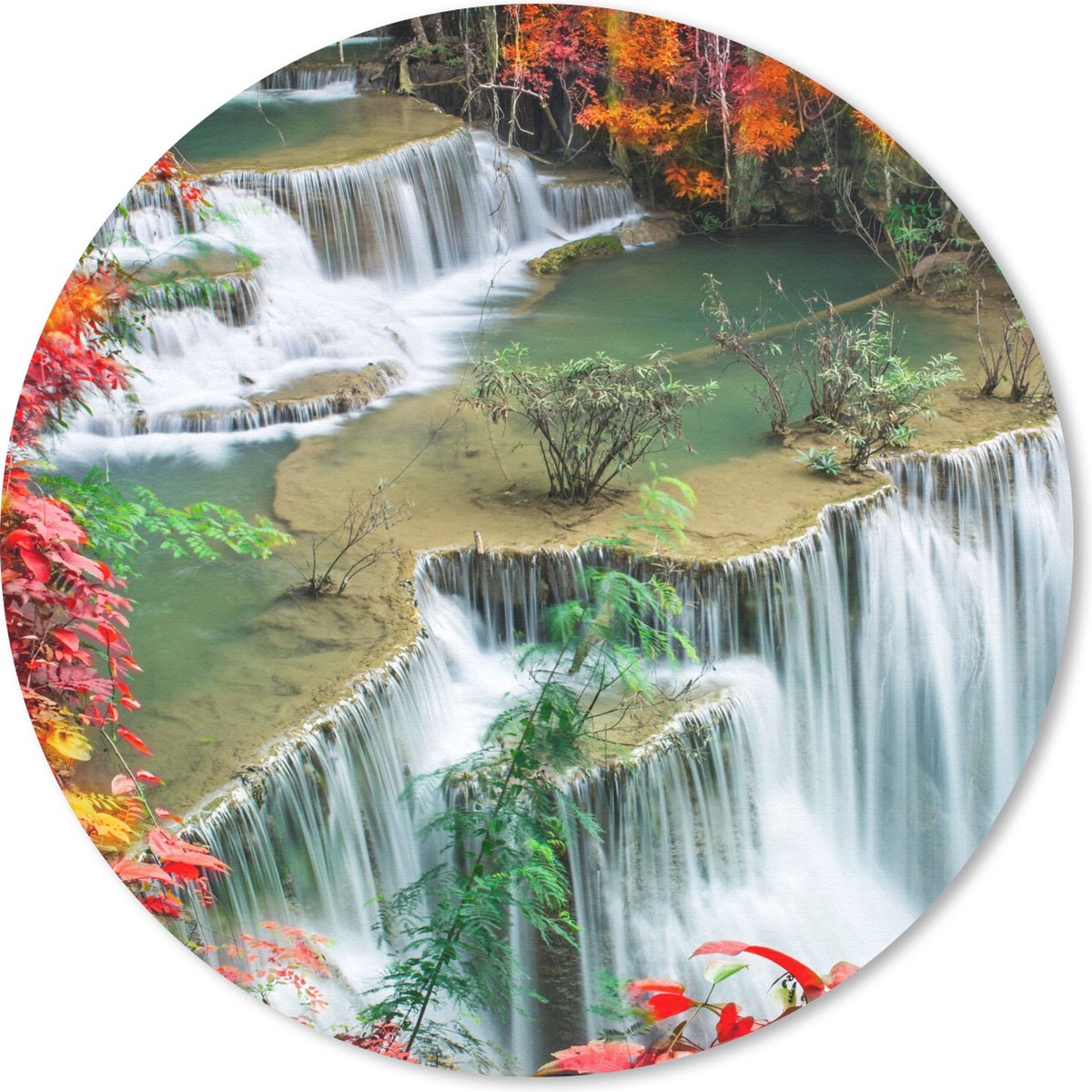 Muismat rond 20x20 cm - Mousepad Bomen - Waterval - Herfst - Natuur - Ronde muismatten