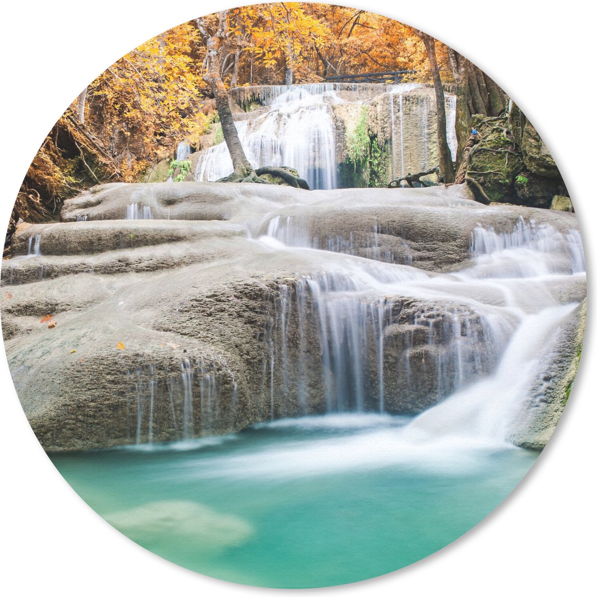 Muismat rond 20x20 cm - Mousepad Bos - Waterval - Water - Herfst - Ronde muismatten