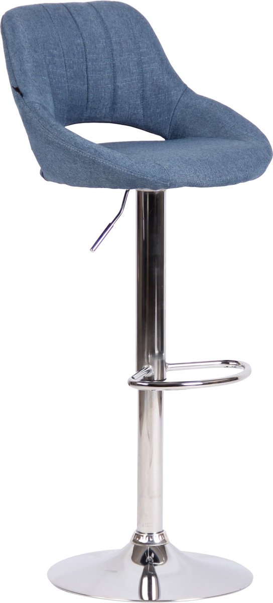Barkruk Hipo Blauw chroom - Stof - Zithoogte 60-81cm - Ergonomische barstoelen - In hoogte verstelbaar - Set van 1 - Met rugleuning - Voor keuken en bar