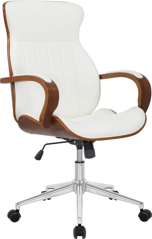 Luxe Bureaustoel Rosalinda - Wit kunstleer - Met Rugleuning en Armleuning - In hoogte verstelbaar - Ergonomisch