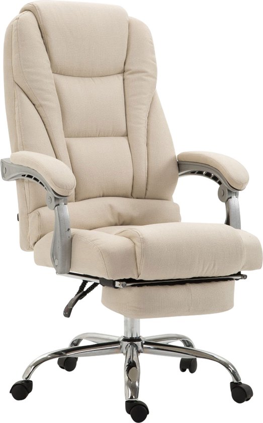 Chaise de bureau Giusi - Crème - Sur roulettes - Chaise de bureau ergonomique - Tissu - Pour adultes - Réglable en hauteur