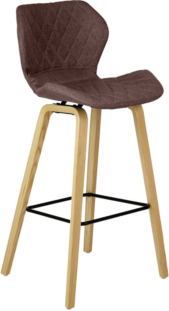 Barkruk Autis - Bruin hout - 80cm zithoogte Set van 1 - Voor keuken en bar - Met rugleuning - Ergonomische barstoelen