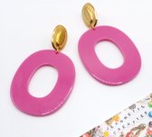 Jeannette-Creatief® - Resin - Ovaal Roze Goud - Pink - Roze Oorbellen - Gouden RVS Oorbellen - Oorbellen - Resin Oorbellen - Dames Oorbellen - Oorbellen Dames - Ovale Oorbellen