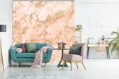 Behang - Fotobehang Marmer - Roze - Goud - Breedte 350 cm x hoogte 350 cm