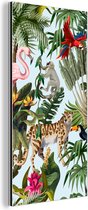 Wanddecoratie Metaal - Aluminium Schilderij Industrieel - Jungle - Dieren - Meisjes - Kinderen - Jongens - Flamingo - Papegaai - 80x160 cm - Dibond - Foto op aluminium - Industriële muurdecoratie - Voor de woonkamer/slaapkamer