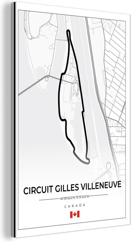Wanddecoratie Metaal - Aluminium Schilderij Industrieel - Racing - Racebaan - Circuit Gilles Villeneuve - Circuit - F1 - Canada - Wit - 20x30 cm - Dibond - Foto op aluminium - Industriële muurdecoratie - Voor de woonkamer/slaapkamer
