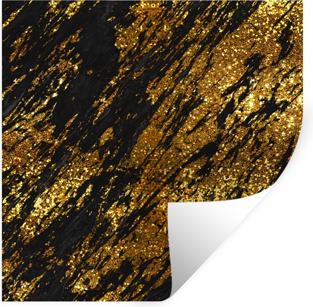 Muurstickers - Sticker Folie - Marmer - Goud - Glitter - Zwart - 30x30 cm - Plakfolie - Mu