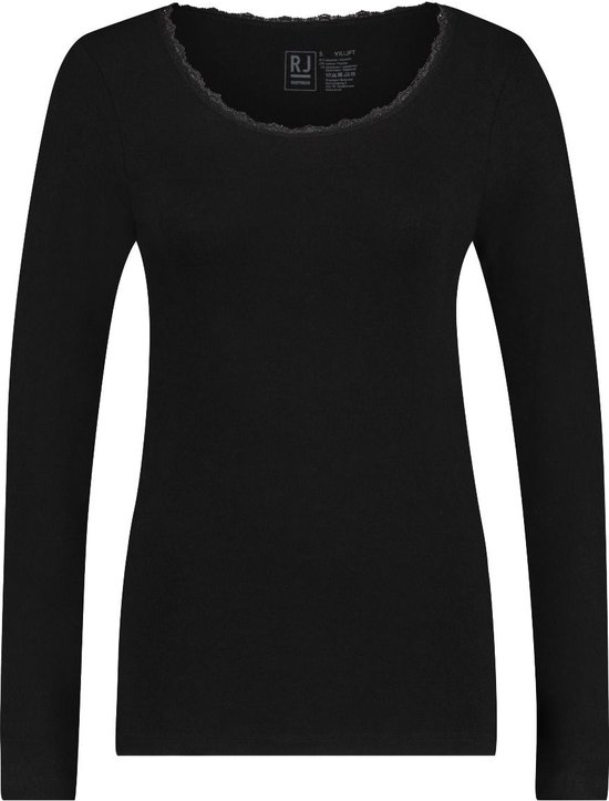 RJ Bodywear Thermo dames shirt lange mouw met kant (1-pack) - zwart - Maat: XXL