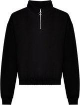 Vegan Women´s Cropped 1/4 Zip Sweater Deep Black - S