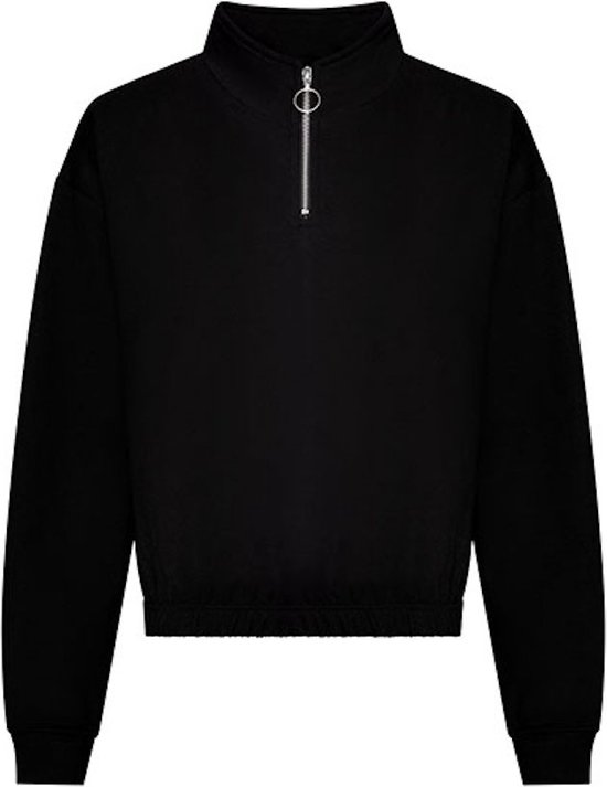Vegan Women´s Cropped 1/4 Zip Sweater Deep Black - S