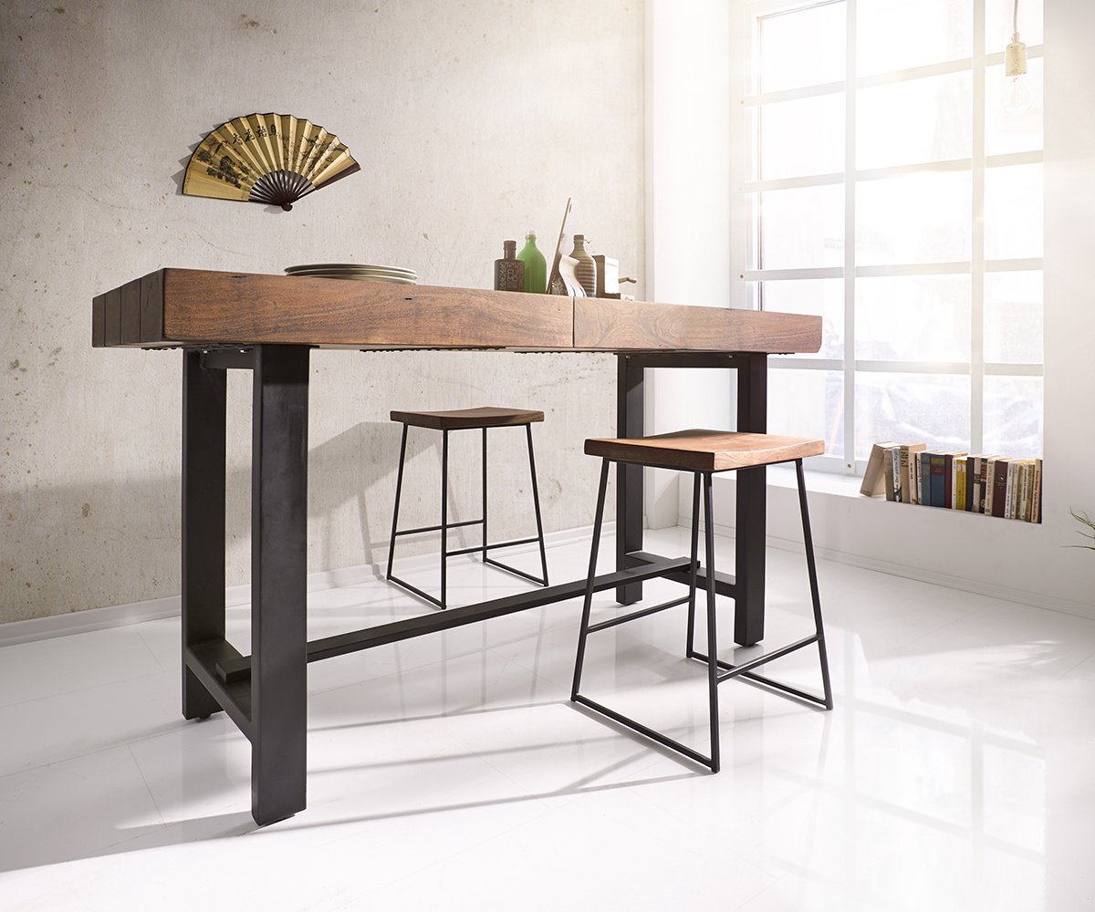 Bartafel Blokk acacia bruin 165x60 cm met metalen poten statafel