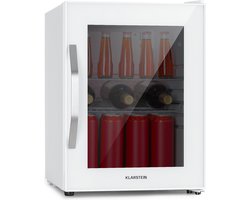 Klarstein Drankkoeler minikoelkast met glazen deur, minikoelkast voor op de kamer, kleine met verstelbare schappen, kleine koelkast van 33 liter, stille koelkast voor binnen en buiten - Drankenkoelkast - Touch - Wit - Drankkoelkast
