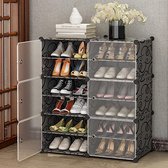 Étagère à chaussures avec portes et porte-clés, armoire à chaussures debout extensible pour 12-24 paires de chaussures, bottes, pantoufles (2 x 6 niveaux) (noir)