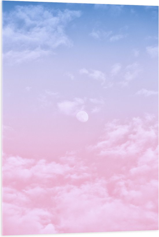 Acrylglas - Lucht - Wolken - Maan - Blauw - Roze - 70x105 cm Foto op Acrylglas (Wanddecoratie op Acrylaat)