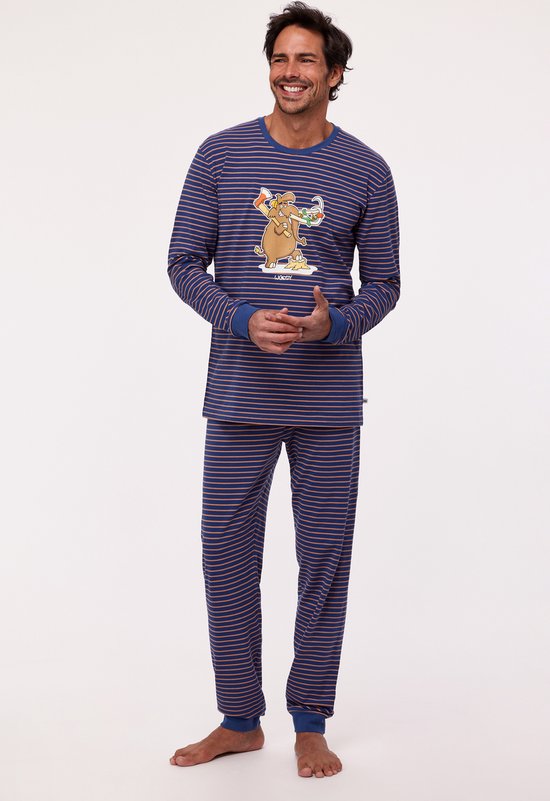 Woody pyjama jongens/heren - donkerblauw-bruin - mammoet - 232-10-PZL-Z/915 - maat S