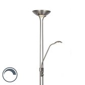 Bol.com QAZQA diva - Moderne LED Dimbare Staande Uplighter | Vloerlamp | Staande Lamp met Dimmer met leeslamp - H 1800 mm - Staa... aanbieding