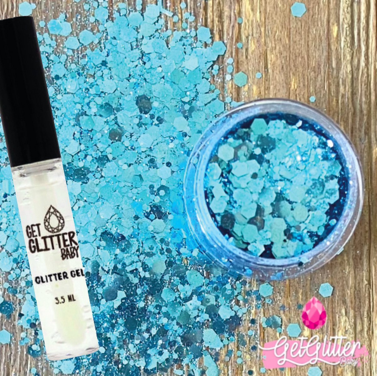 GetGlitterBaby® - Biologische / Biologisch afbreekbare Chunky Festival Glitters voor Lichaam en Gezicht Jewels / Biodegradable Face Body Glitter - Groen / Blauw en Glitter Gel HuidLijm