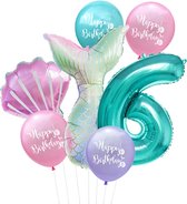 Cijfer ballon 6 Turquoise - Zeemeermin - Mermaid - Meermin - Ballonnen Pakket - Kinderfeestje - Helium Ballonnen - Snoes