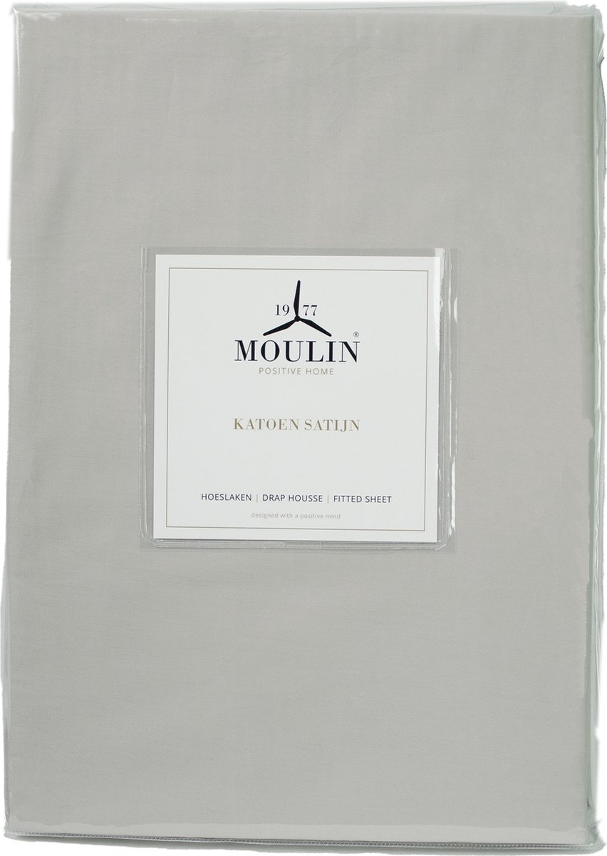 Moulin - Hoeslaken - Katoen - Satijn - 90 x 200 cm - New Grey - Hoek 40 cm