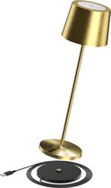 Ozocozy Breakfast at Tiffany's - Lampe de table - Or - Résistant aux éclaboussures (IP54) - Lampe de bureau sans fil - Lampe LED à intensité variable - Station de recharge - Lampe de terrasse - Rechargeable par USB - 38,5 cm x Ø11,4 cm