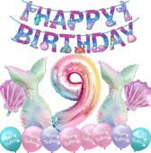 Snoes - Cijfer Folie Ballon - 9 Jaar Ballon - Zeemeermin Mermaid Mega pakket inclusief Slinger - Verjaardag - Meisje - Birthday Girl - Happy Birthday - Verjaardag 9 Jaar
