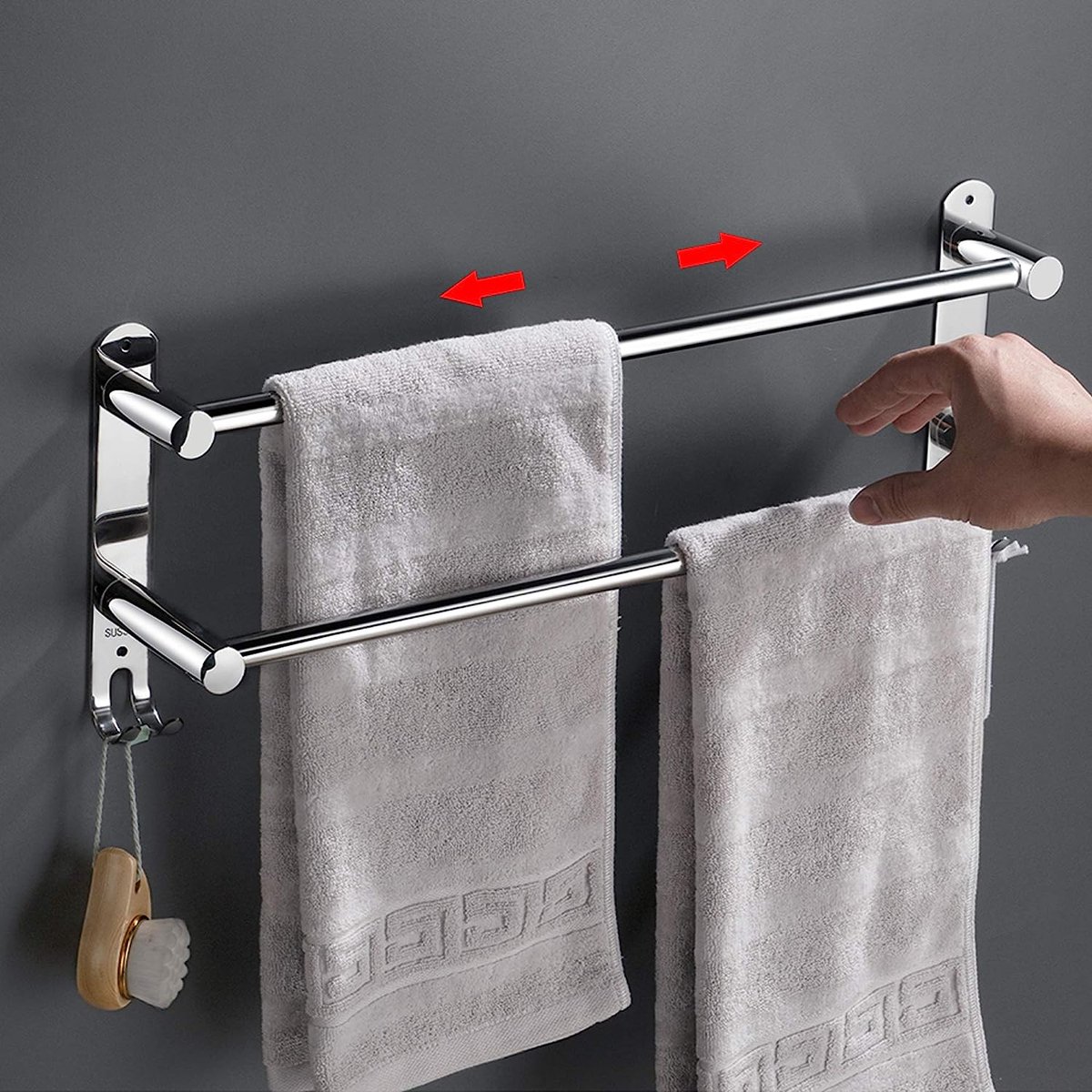 Uittrekbare handdoekhouder van roestvrij staal van 43-76 cm voor wandmontage. Geschikt voor badkamer, keuken, zonder dat je 3M-stickers aan hoeft te brengen