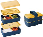 Boîte à lunch pour adultes et enfants, 1440 ml, boîte à lunch avec compartiments et couverts, étanche, boîte à bento, micro-ondes pour pique-nique, école, bureau, sans BPA (jaune)