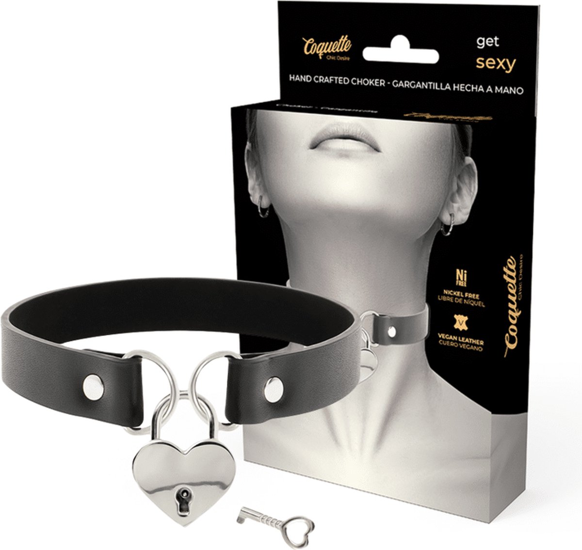 Goedkoopste COQUETTE CHIC DESIRE - VEGAN LEATHER NECKLACE WITH HEART ACCESSORY WITH KEY | BDSM | BONDAGE | FANTASY | FETISH | SEX TOY FOR COUPLES | SEX TOY FOR WOMAN