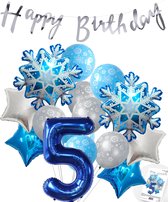 Cijferballon 5 Blauw - Frozen - Ijssterren - Ballonnen Megapakket - Slinger Feestvieren - Verjaardag Snoes