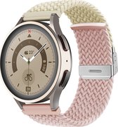 Mobigear - Watch bandje geschikt voor Garmin Forerunner 645 Bandje Nylon Klemsluiting | Mobigear Braided - Wit / Roze