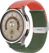 Mobigear Nylon Watch bandje geschikt voor Smartwatch Bandje Klemsluiting | Mobigear Braided Dual - Universeel 22 mm connector - Groen / Oranje