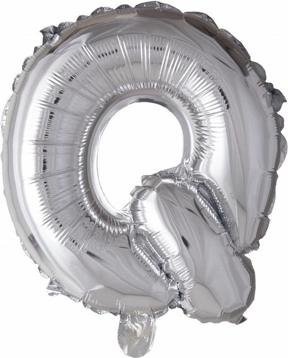 Folieballon zilver letter 'Q' met rietje