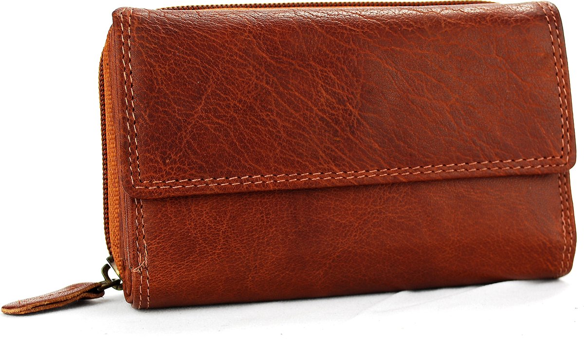Massi Miliano Portemonnee Dames Volledig Buffelleer - Coqnac/Bruin - (FLRS-5019-2013-16) -14x3.5x9cm -