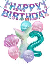 Cijfer ballon 2 Turquoise - Zeemeermin - Mermaid - Meermin - Plus Ballonnen Pakket - Kinderfeestje - Verjaardag Slinger - Snoes