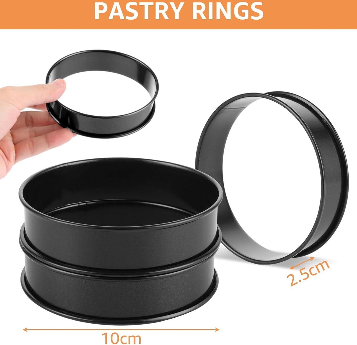 6 stuks taartringen, dessertringen, bakringen, 10 cm, crumpetringen