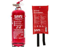 SAVS Brandblus box - Schuim Middel - Brandblusser schuim 2 liter & Blusdeken 100x100cm - Blusrating 5A 34B - Met montagebeugel & ophangoog - Schuimblusser & Branddeken voor o.a. thuis & bedrijf