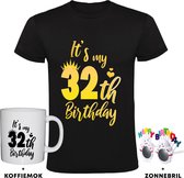 32 jaar Heren T-shirt + Koffiemok + Happy birthday bril - verjaardag - cadeau - feest