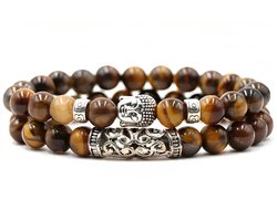 Kralen Armband met Buddha Beeld - Tijgeroog Bruin - Natuursteen - Boeddha Sieraden - Heren Dames Armbanden - Schoencadeautjes Sinterklaas - Vaderdag Cadeau Geschenk - Mannen Cadeautjes Accesoires