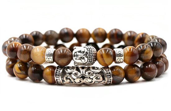 Kralen Armband met Buddha Beeld - Tijgeroog Bruin - Natuursteen - Boeddha Sieraden - Heren Dames Armbanden - Schoencadeautjes Sinterklaas - Vaderdag Cadeau Geschenk - Mannen Cadeautjes Accesoires